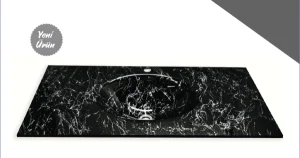 Cam Lavabo Mermer Desen Siyah Beyaz 100x56 cm ürün görseli