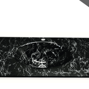 Cam Lavabo Mermer Desen Siyah Beyaz 100×56 cm ürün görseli