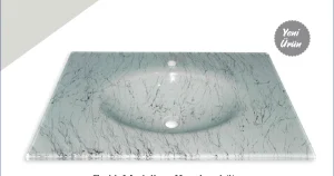 Cam Lavabo Mermer Desen Gümüş 100x56 cm ürün görseli