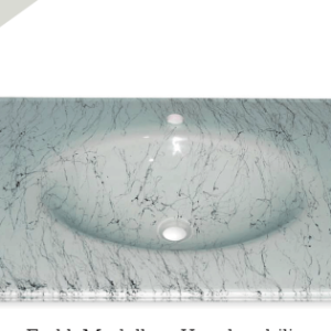 Cam Lavabo Mermer Desen Gümüş 100×56 cm ürün görseli