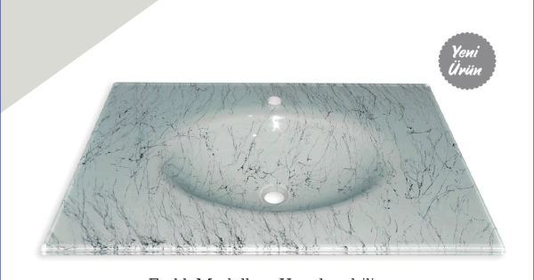 Cam Lavabo Mermer Desen Gümüş 100×56 cm ürün görseli
