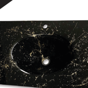 Cam Lavabo Mermer Desen Gold Siyah 100×56 cm ürün görseli