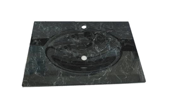 Cam Lavabo 15 mm 100×56 cm Gri Desenli Siyah ürün görseli