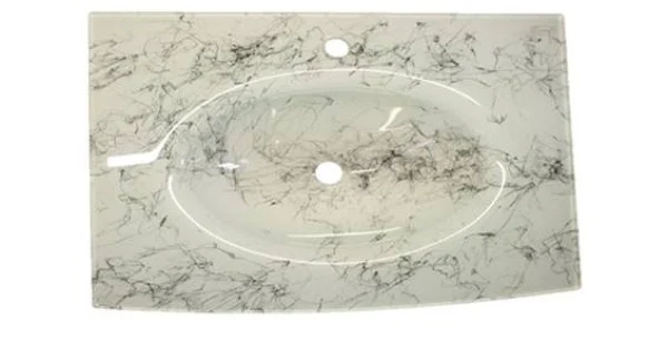 Cam Lavabo 12 mm 100x56 cm Beyaz Siyah Desenli ürün görseli