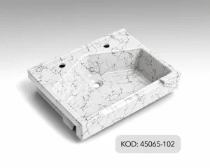 Oscar Köşeli Kuaför Seramik Lavabo Beyaz Mermer Desenli