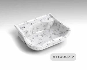 Oscar Oval Kuaför Seramik Lavabo Beyaz Mermer Desenli